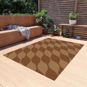 Brown Wavy Pattern Outdoor Rug
