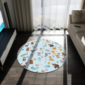 Educational Animal Alphabet Round Rug