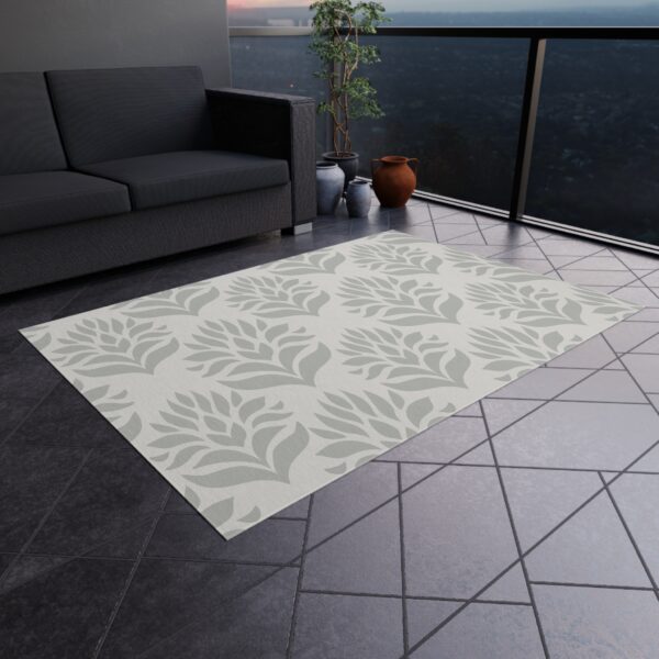 Light Grey Leaf Pattern Outdoor Rug - Image 5