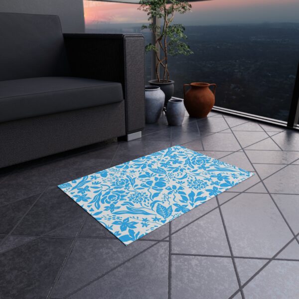 Bright Blue Floral Outdoor Rug - Image 2