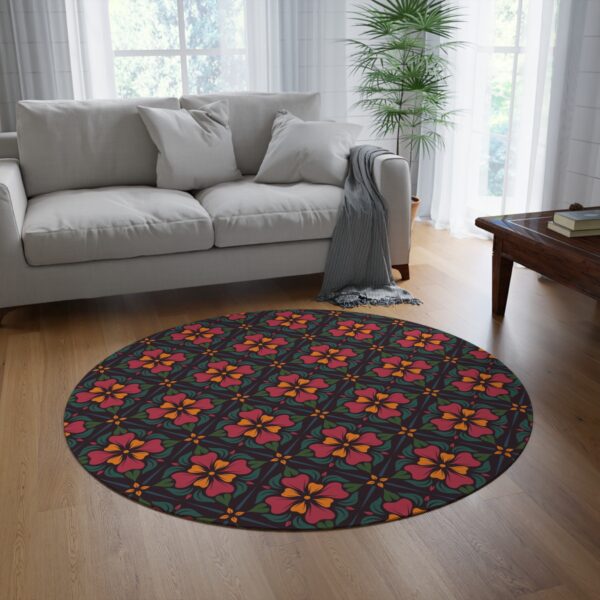 Vintage Tile Look Round Rug - Image 2