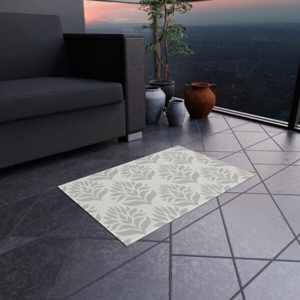 Light Grey Leaf Pattern Outdoor Rug - Image 2