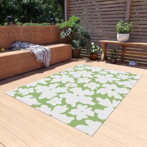 Lime Green Floral Silhouette Outdoor Rug