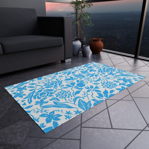Bright Blue Floral Outdoor Rug - Image 3