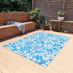 Bright Blue Floral Outdoor Rug
