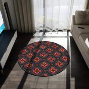 Vintage Tile Look Round Rug