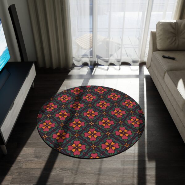 Vintage Tile Look Round Rug