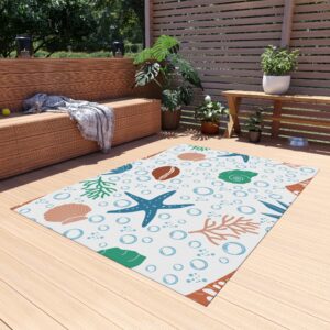 Coastal Shell and Starfish Patio Mat