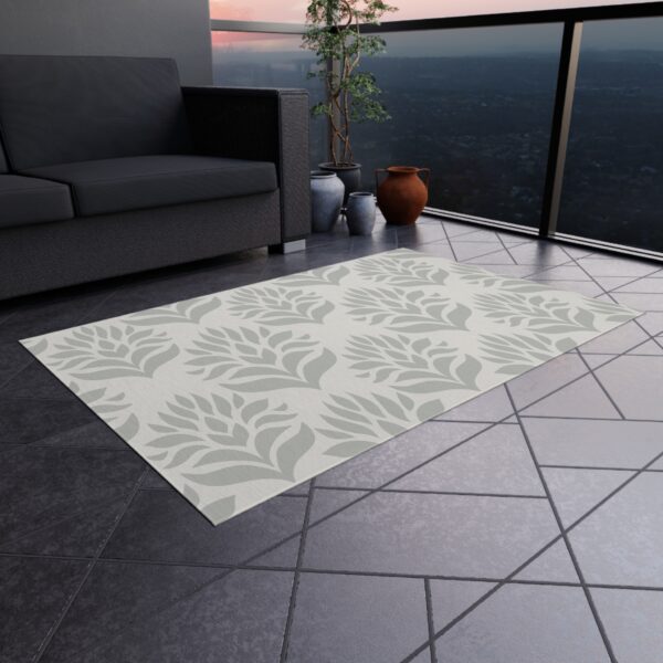 Light Grey Leaf Pattern Outdoor Rug - Image 4