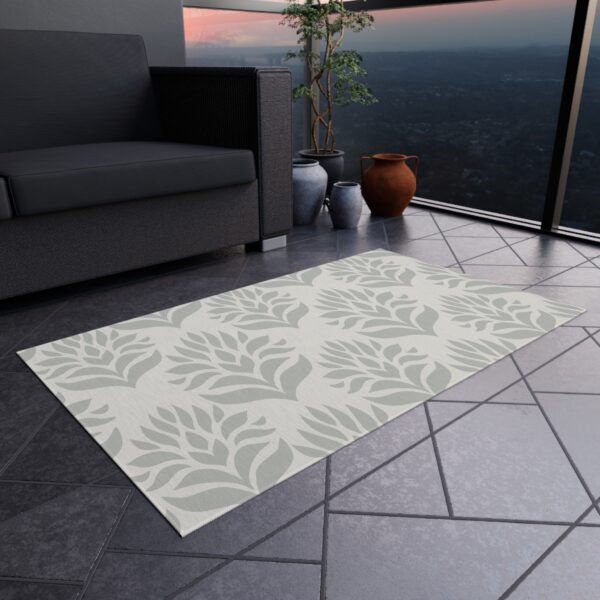 Light Grey Leaf Pattern Outdoor Rug - Image 3