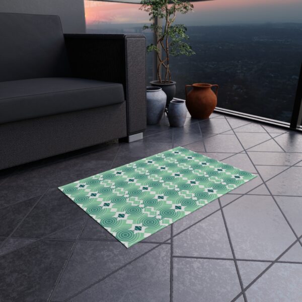 Teal Geometric Mosaic Outdoor Rug - Image 2