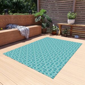 Teal Mosaic Pattern Patio Mat