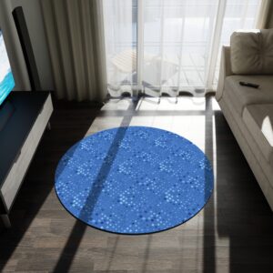 Cerulean Blue Motif Round Rug