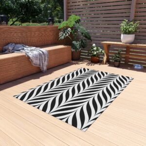 Black and White Op Art Waves Outdoor Rug
