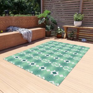 Teal Geometric Mosaic Outdoor Rug