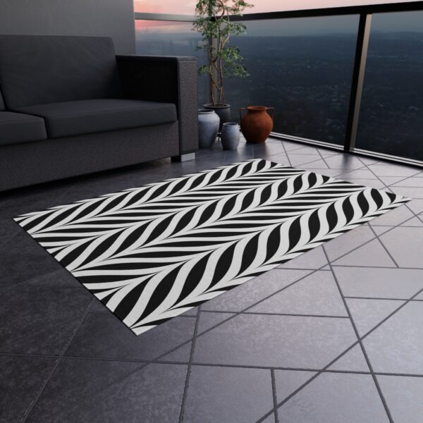 Black and White Op Art Waves Outdoor Rug - Image 2