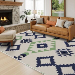 Blue and Green Tribal Pattern Rug