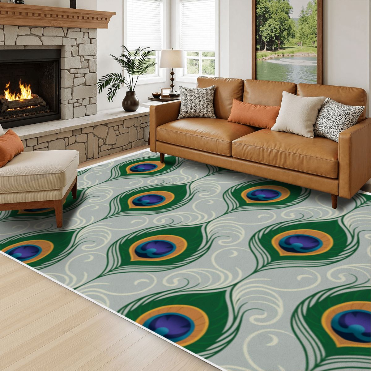Peacock Feather Pattern Rug