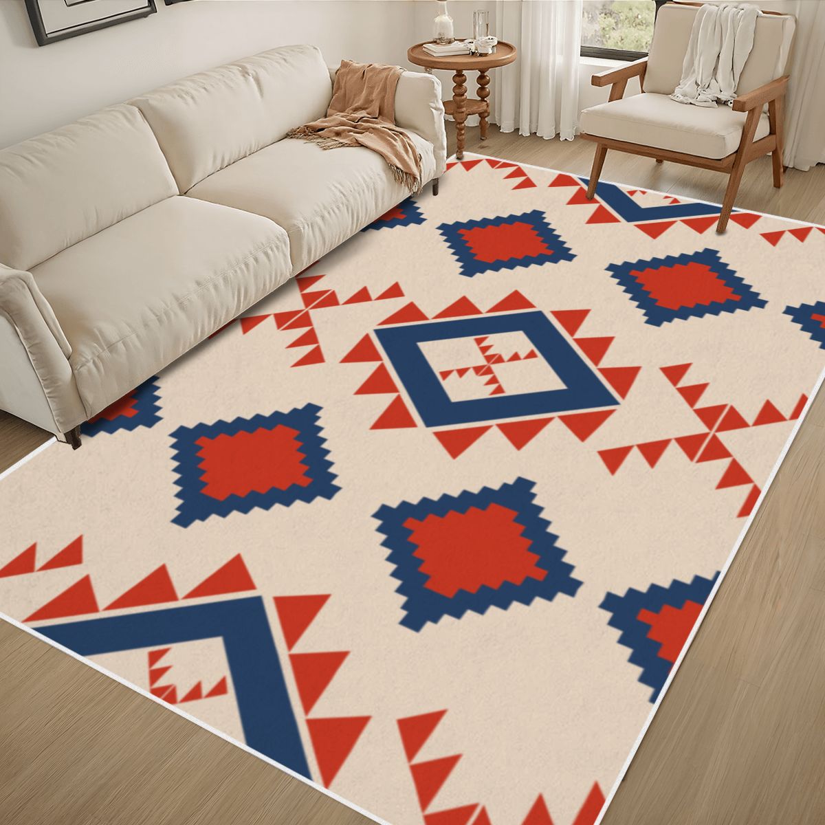 Red and Blue Tribal Rug
