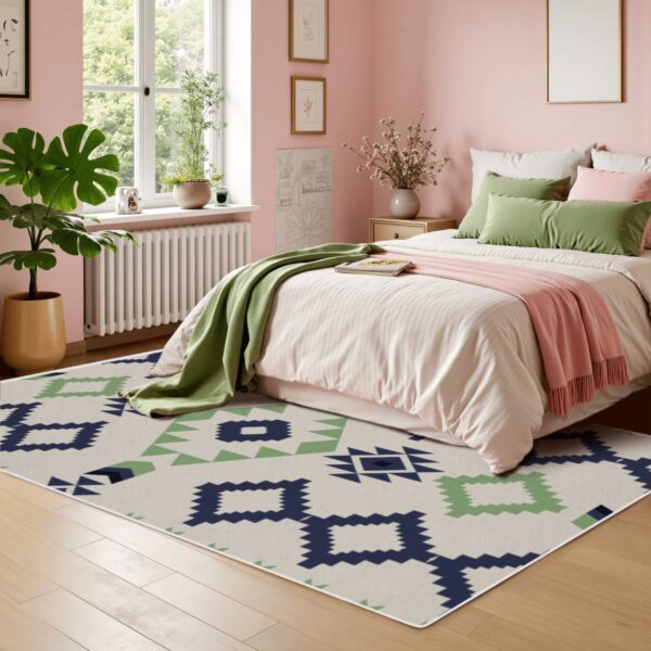 Blue and Green Tribal Pattern Rug - Image 3
