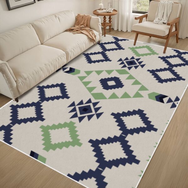 Blue and Green Tribal Pattern Rug - Image 2