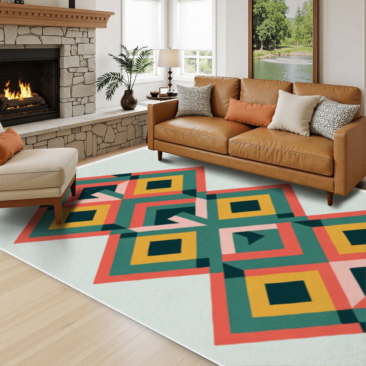 Retro Geometric Pattern Rug