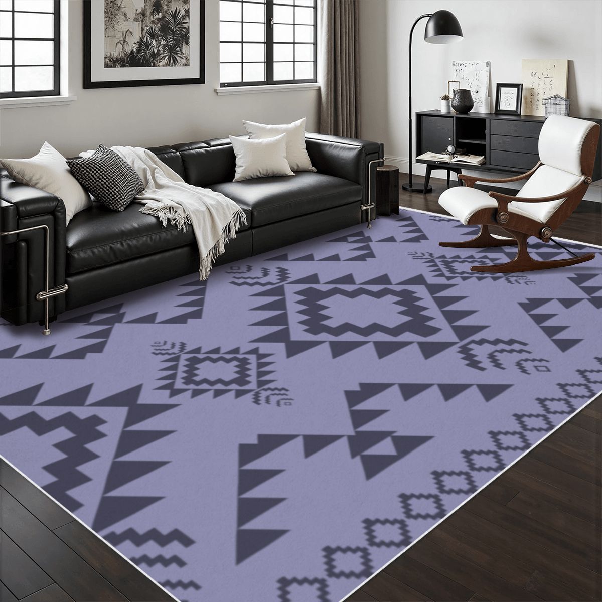 Lavender Tribal Geometric Rug