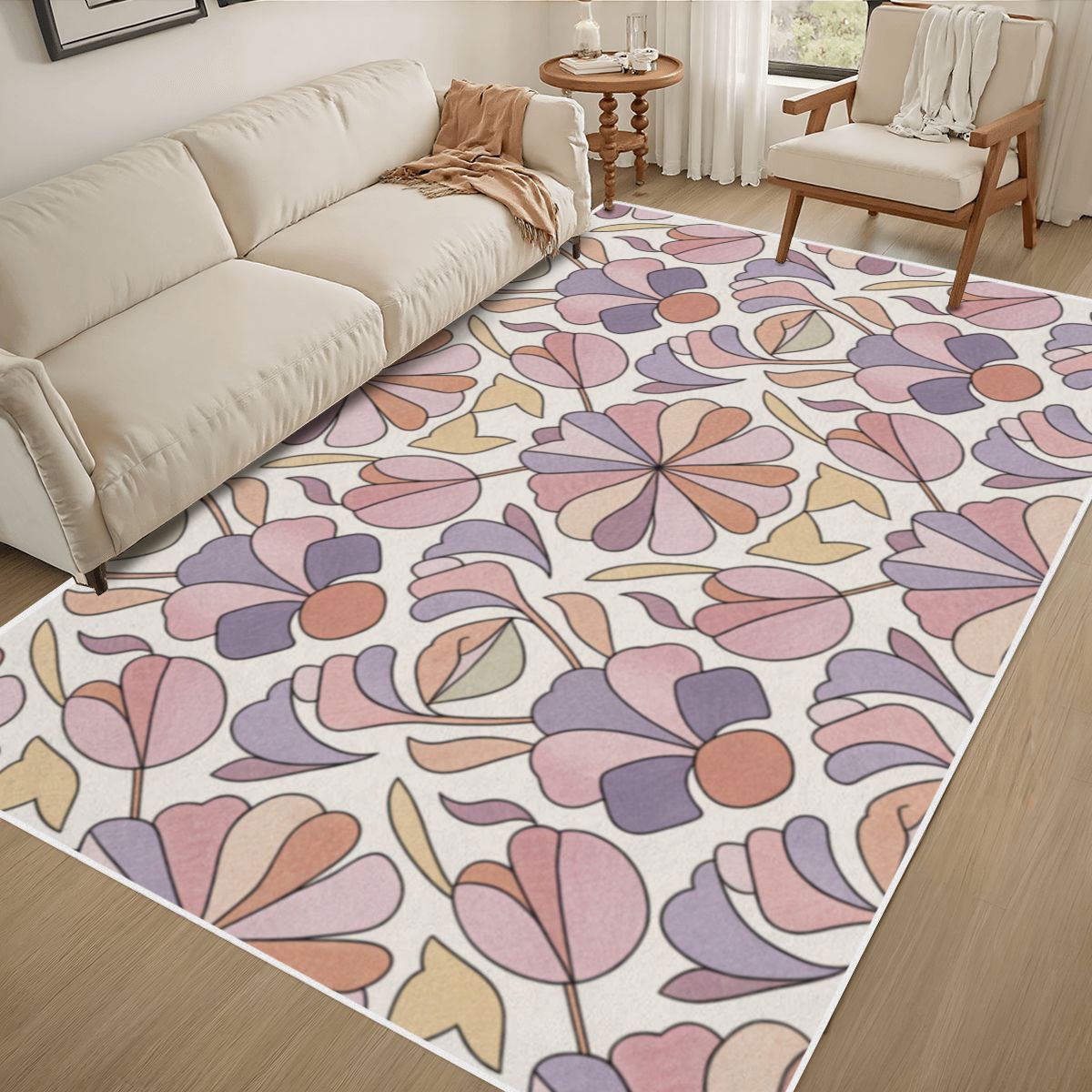 Multi-Colored Floral Pattern Rug