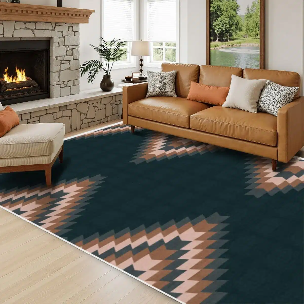 Tribal Echo Geometric Teal Rug - Image 6
